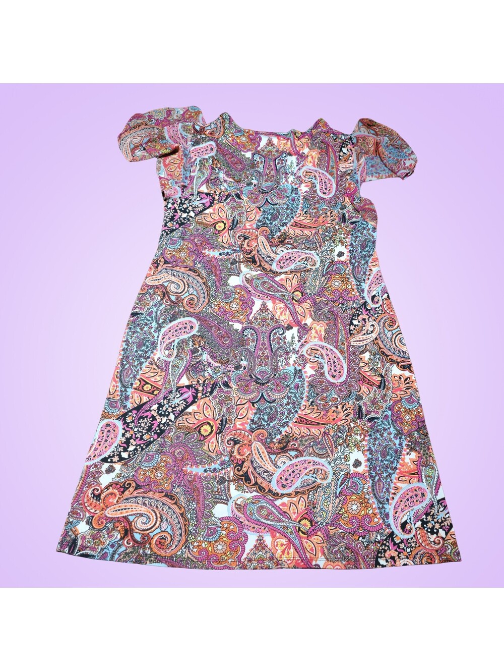 Prelude Womens Medium Paisley Midi Dress Multicolor Puff Sleeve Back Zip